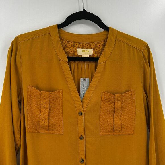 NWT ANTHROPOLOGIE Maeve Mustard Yellow Marlie Button Front Tunic Dress 4 Petite - Picture 4 of 10